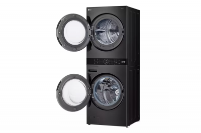 27" LG Single Unit WashTower with 5 Cu. Ft. Washer and 7.8 Cu. Ft. Dryer with Center Control in Black Steel - WKHC252HBA