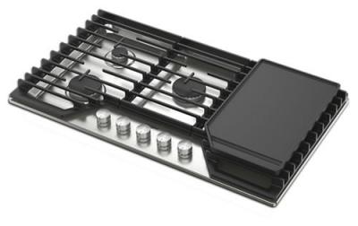 36" Whirlpool Gas Cooktop with 2-in-1 Hinged Grate to Griddle - WCGK7536PS