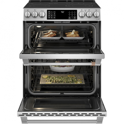 30" Café Slide-In Front Control Radiant Double Oven Range - CCES750P2MS1