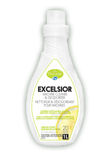 Excelsior HE Washing Machine Cleaner and Deodorizer, Removes Odors &  Residues for 20 Cleanings of High Efficiency Washers, Lemon Scent, 1 Liter  Bottle